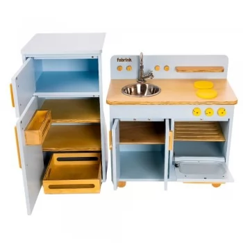 Cozinha Infantil Completa com Geladeira Azul Bebê Fabrink