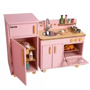 Jogo de Cozinha Infantil Rosa com Bancada e Geladeira