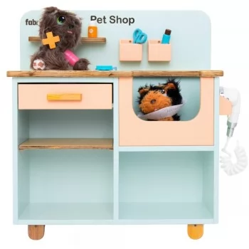 Pet Shop/Veterinário Infantil de Madeira Verde Limão e Salmão 2 em 1 Fabrink