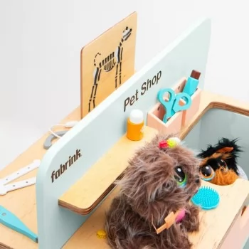 Pet Shop/Veterinário Infantil de Madeira Verde Limão e Salmão 2 em 1 Fabrink