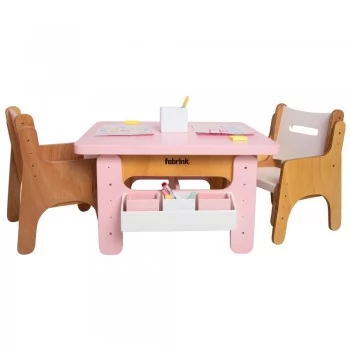 Jogo de Mesa Infantil com Duas Cadeiras Rosas de Madeira Fabrink