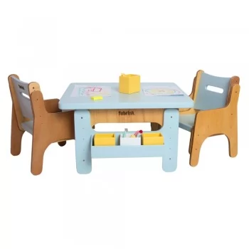 Jogo de Mesa Infantil com Duas Cadeiras Azul Bebê de Madeira Fabrink